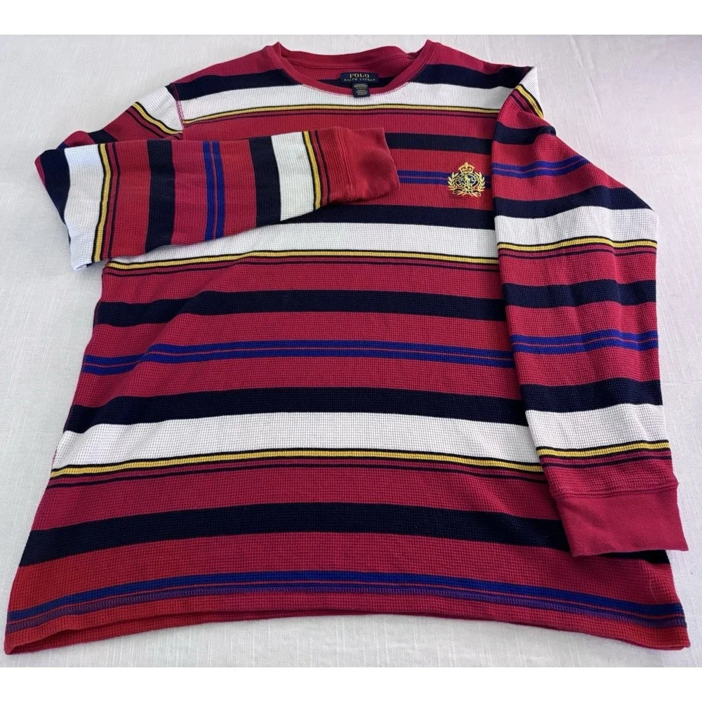 Polo Ralph Lauren Shirt Mens XL Red Stripe Long Sleeve Pajama Top Thermal